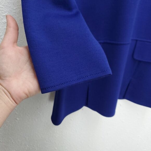 ST. JOHN Indigo Peplum 3/4 Sleeve Wool Rayon  Blend Santana Knit Career Top - Picture 6 of 11